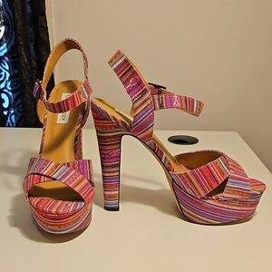 Colorful Striped Platform Heels